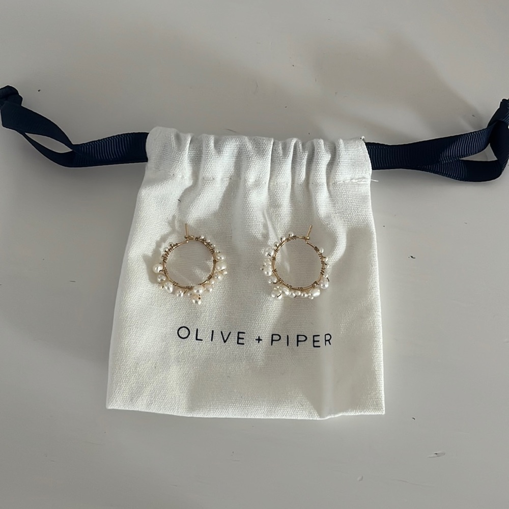 Gold and White Pearl Hoop Earrings
